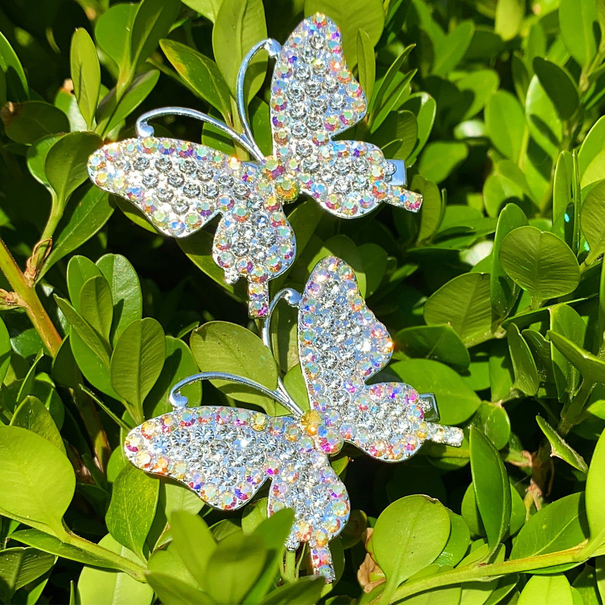 VINTAGE SILVER DIAMOND STUDDED BUTTERFLY HAIR CLIP