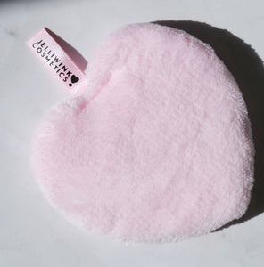 REUSABLE MICROFIBER MAKEUP REMOVER HEART PUFF